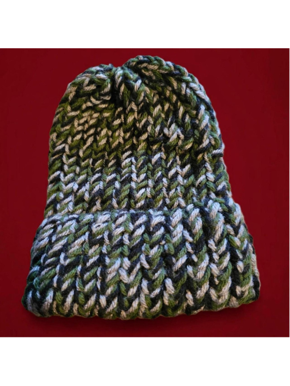 Green, white and black knit beanie with chevron pattern #winteraccessories #knit